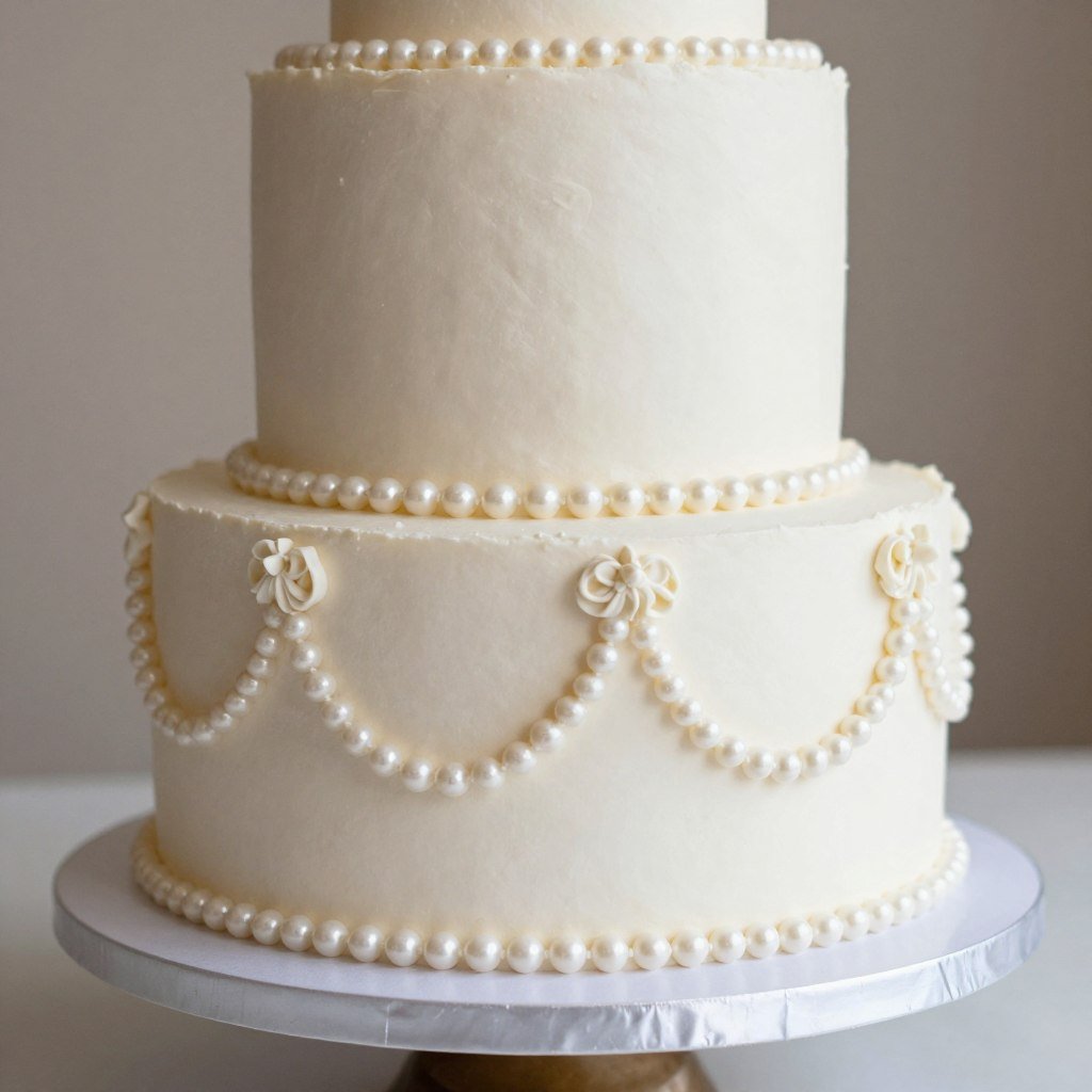 pearl draped wedding cake