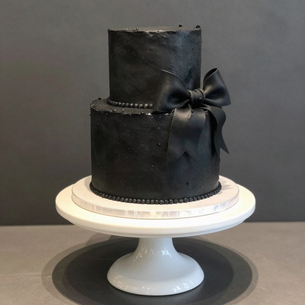 perfected coquette cake with black bows ready for display perfected coquette cake with black bows ready for display