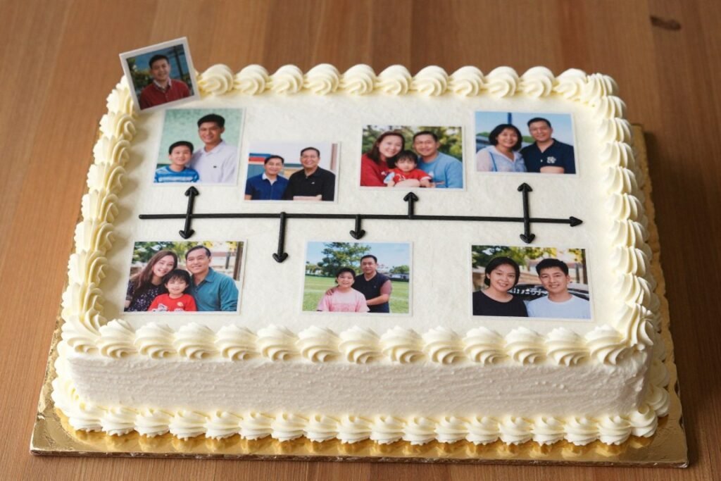 personalized birthday cake with photos and memory elements for mom's 60th