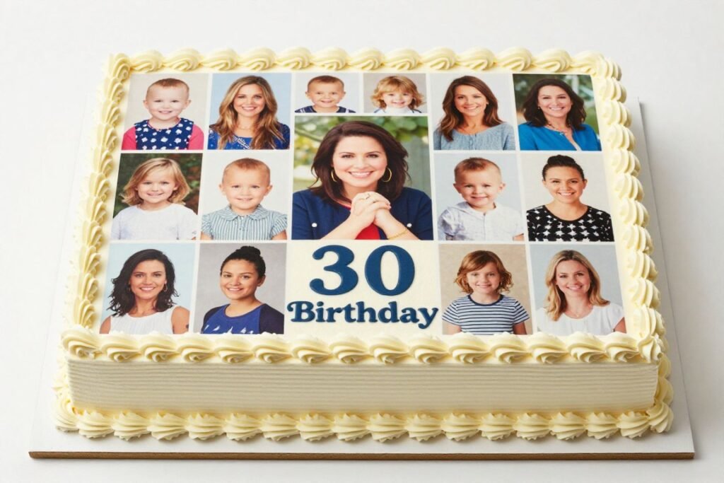 photo collage birthday cake showing life milestones