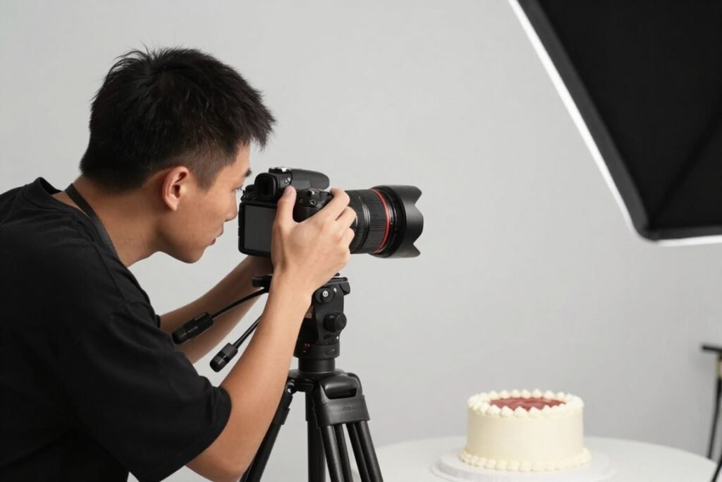 photographer capturing birthday cake photo