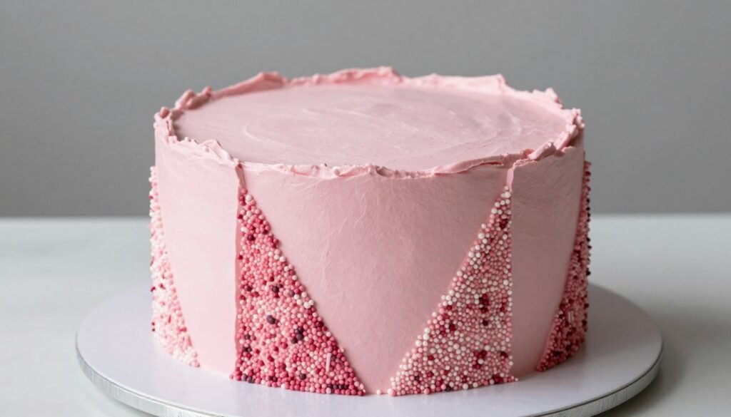 pink birthday cake with geometric sprinkle patterns pink birthday cake with geometric sprinkle patterns
