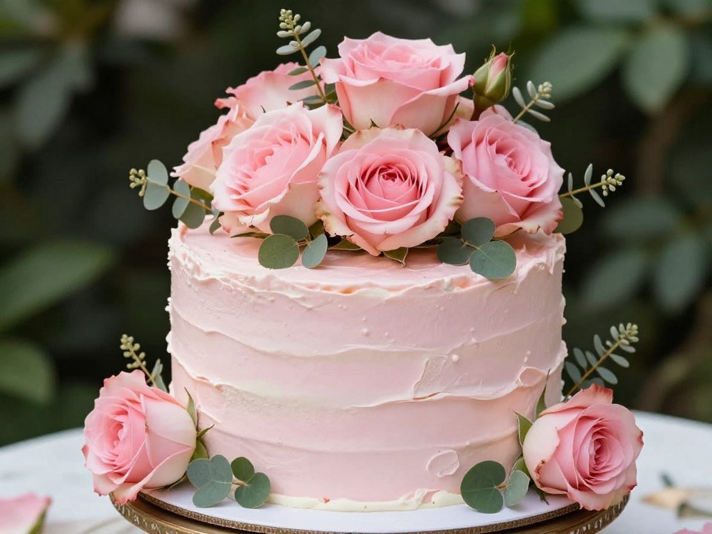 pink cake with fresh rose decorations pink cake with fresh rose decorations