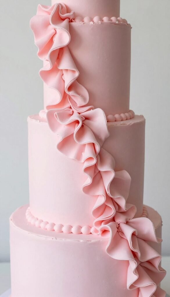 pink fondant cake with cascading ruffles from top to bottom pink fondant cake with cascading ruffles from top to bottom