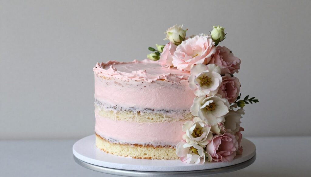 pink naked cake with fresh flowers pink naked cake with fresh flowers
