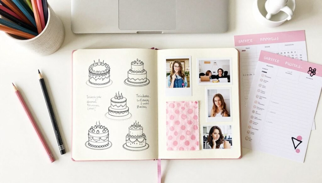 pink tones planning notebook with cake sketches pink tones planning notebook with cake sketches