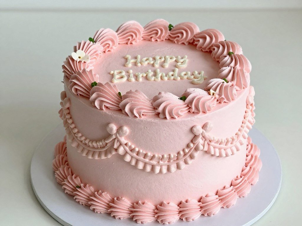 pink vintage birthday cake for girl