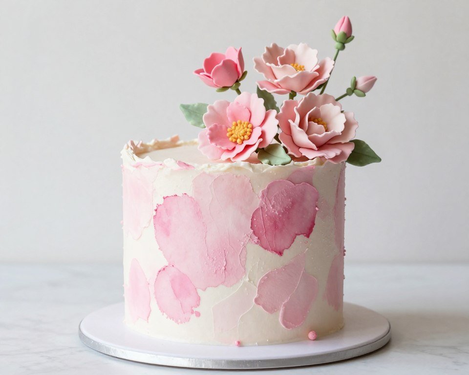 pink watercolor cake with sugar flowers pink watercolor cake with sugar flowers