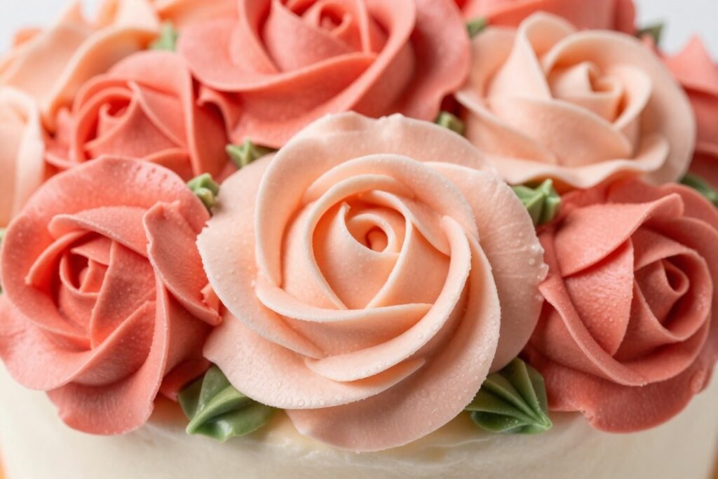 piped buttercream roses on birthday cake piped buttercream roses on birthday cake