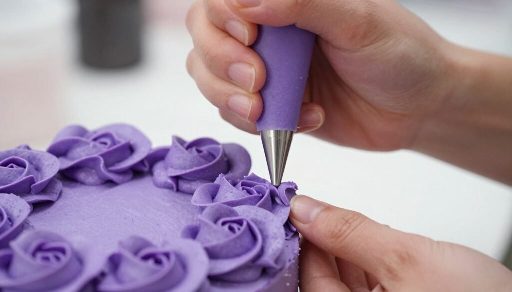 piping purple buttercream flowers