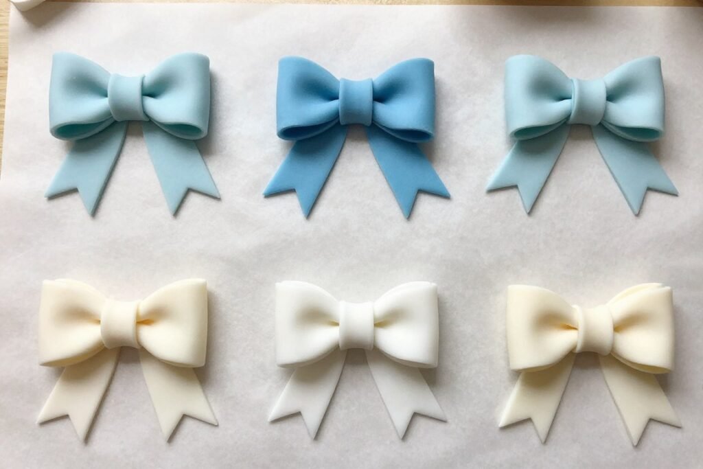 practice fondant bows on parchment