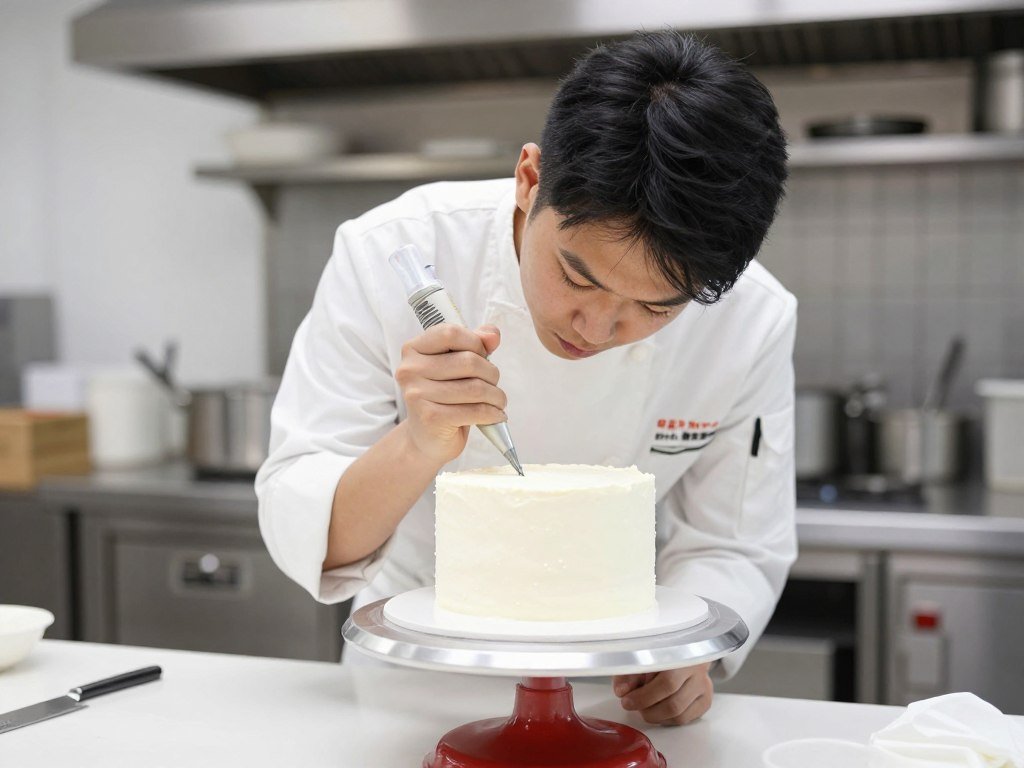 professional baker decorating birthday cake