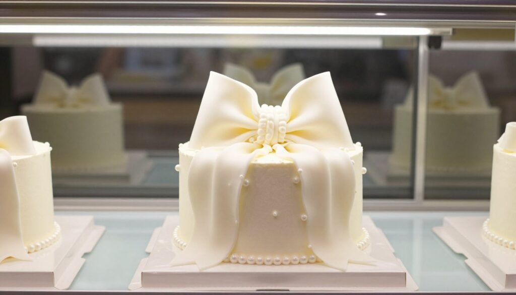 professional bow cake with pricing display
