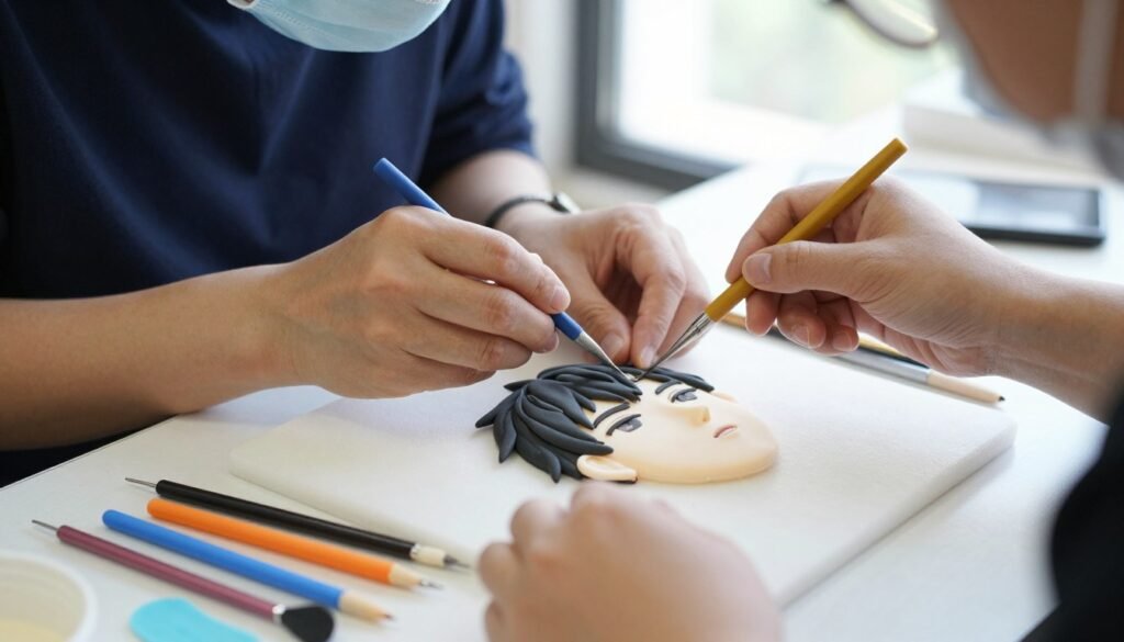 professional cake decorator creating anime character fondant sculpture detailed work professional cake decorator creating anime character fondant sculpture detailed work