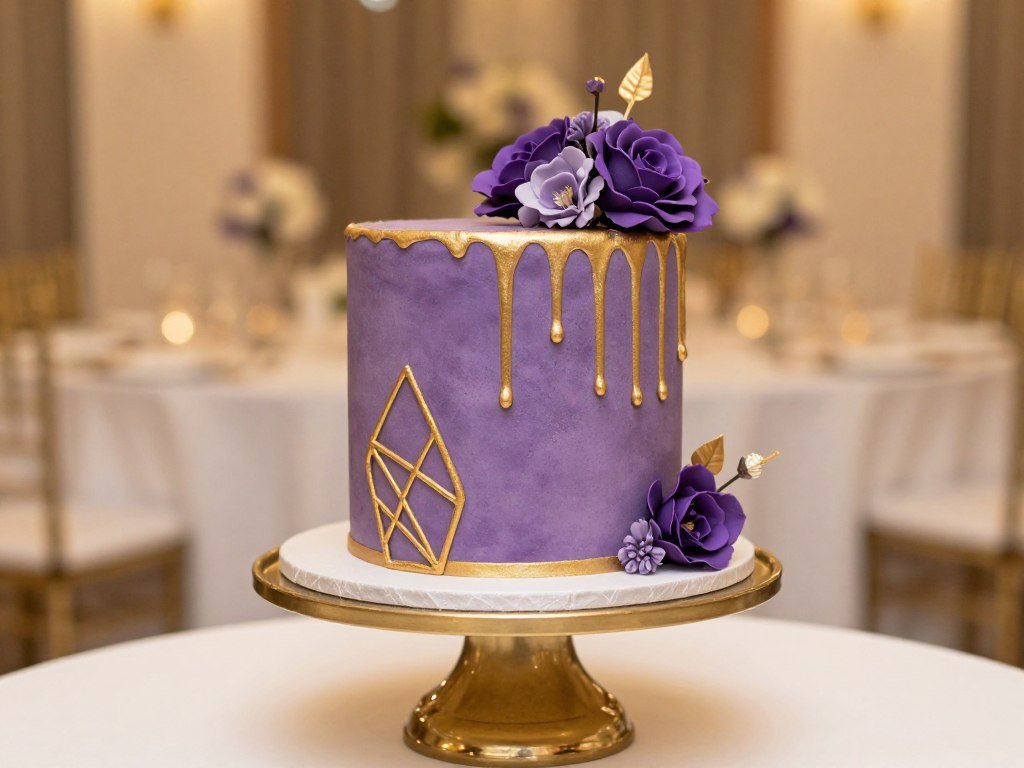 purple and gold birthday cake aesthetic girly