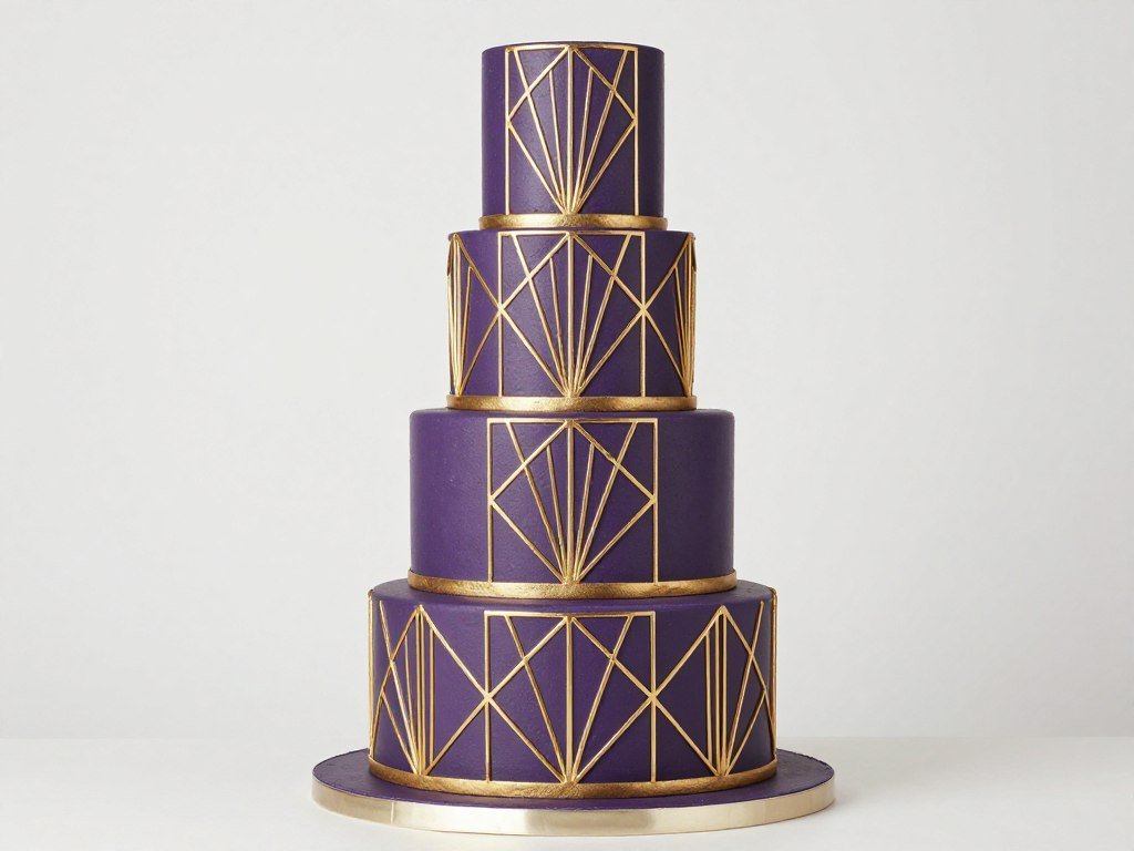 purple and gold tiered cake