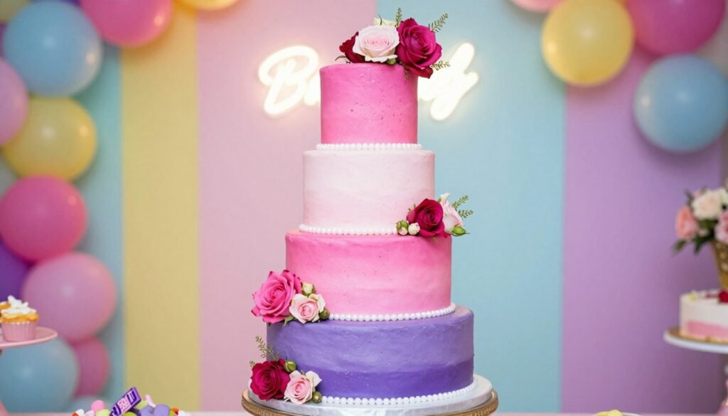 purple and pink ombre birthday cake aesthetic design