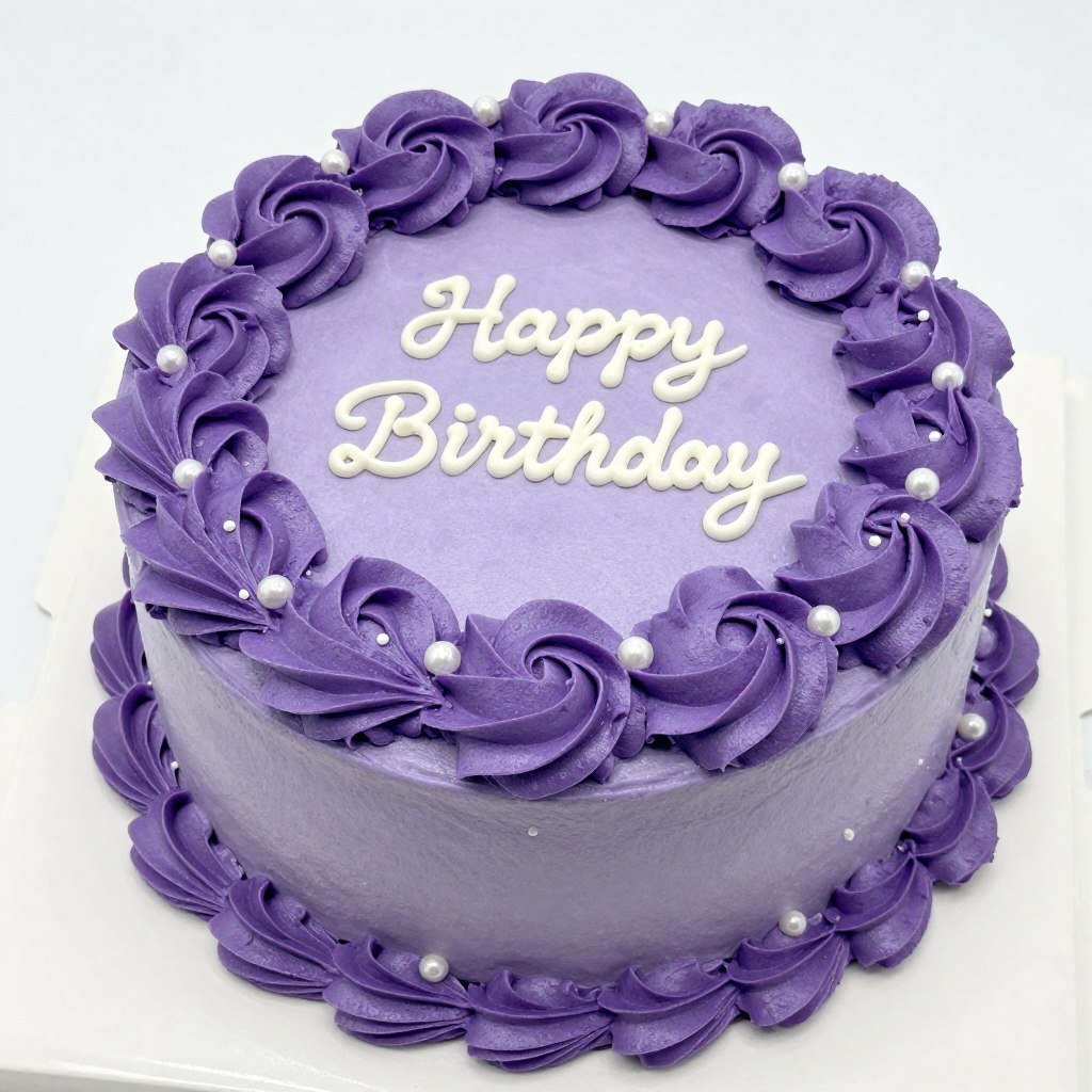 purple birthday cake buttercream rose design