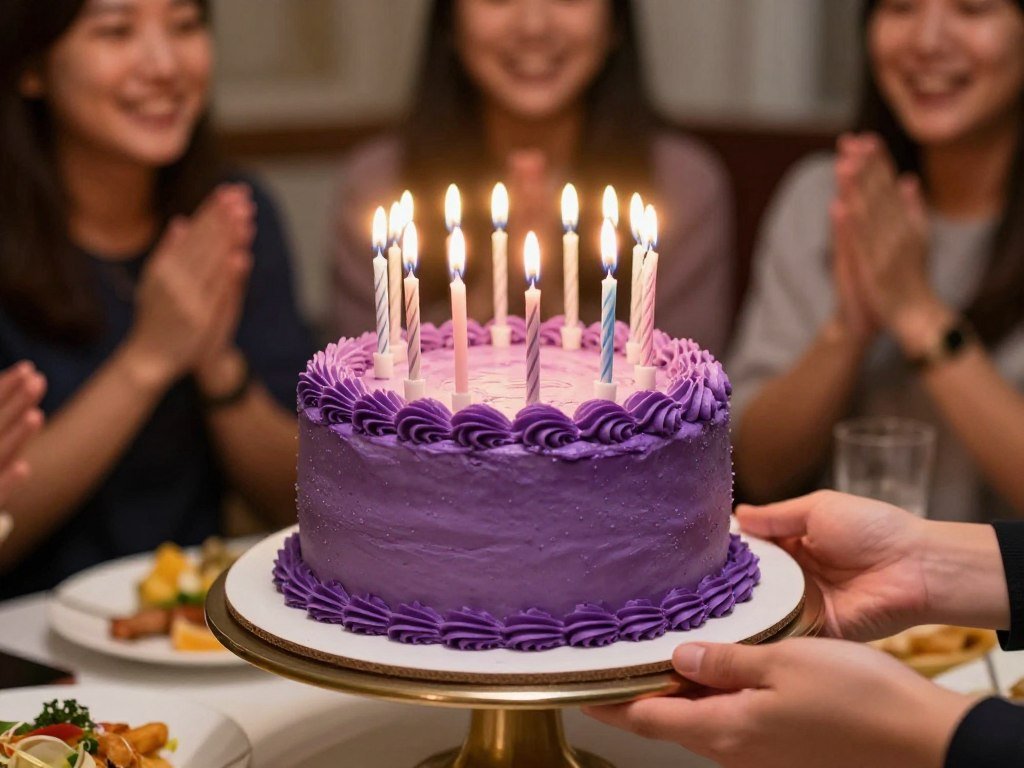 purple birthday cake celebration moment