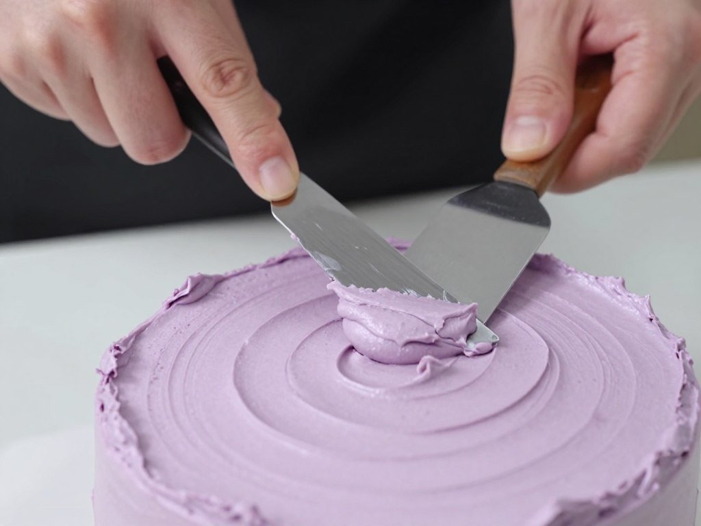 purple cake decorating process aesthetic