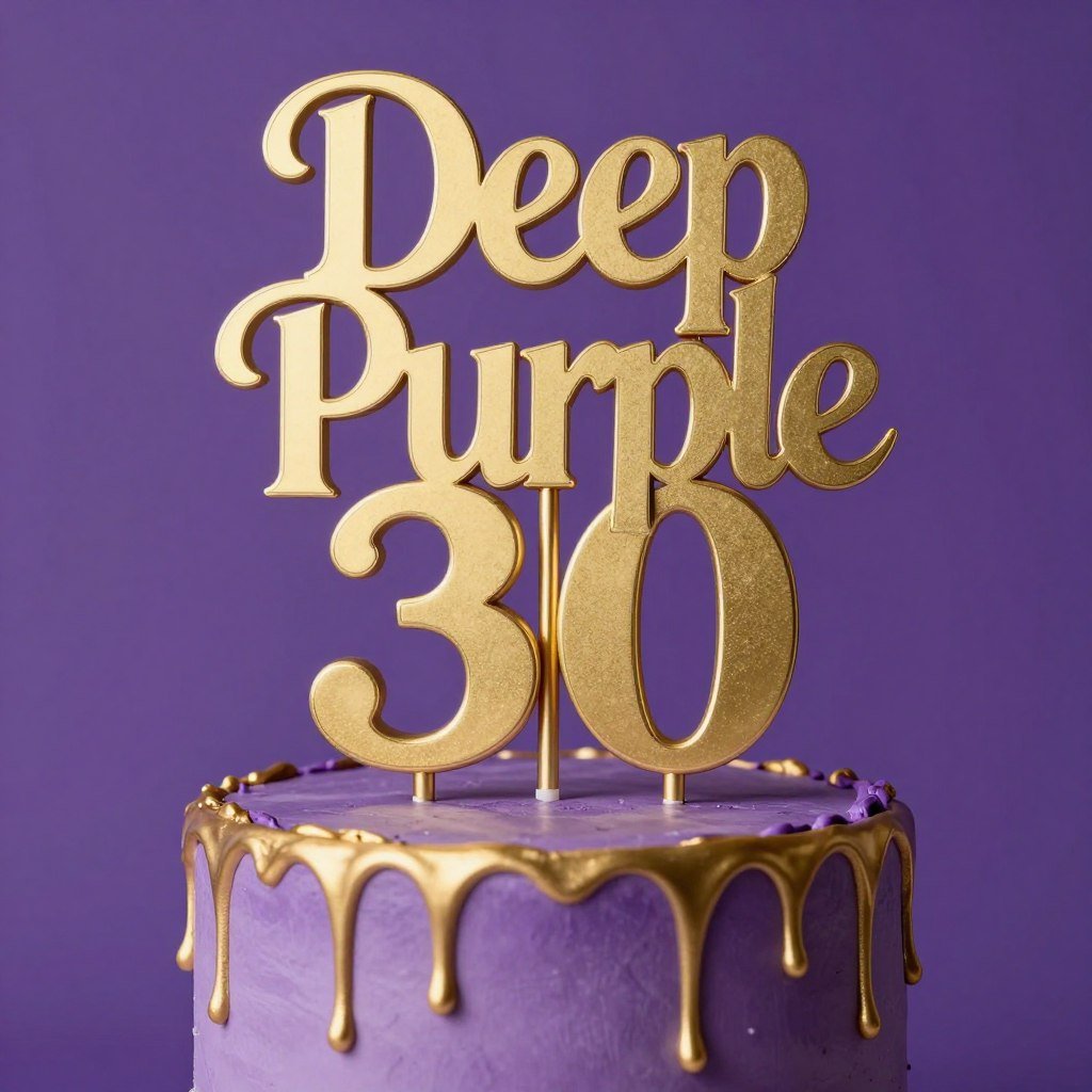 purple cake with gold number topper