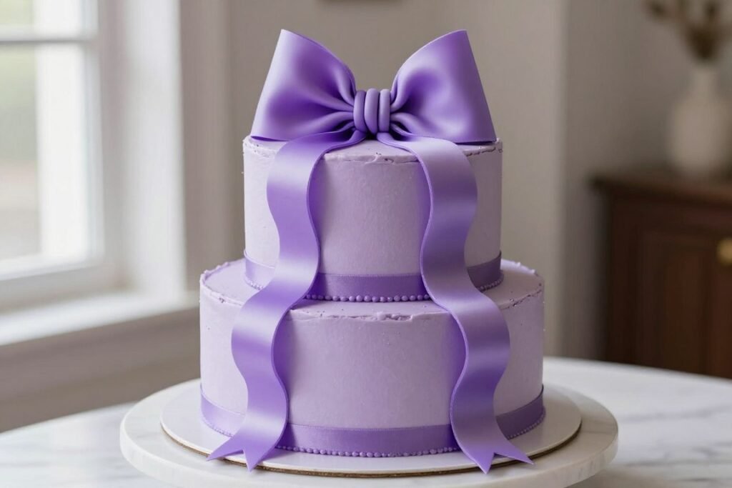 purple cake wrapped with elegant satin ribbons and bow topper purple cake wrapped with elegant satin ribbons and bow topper