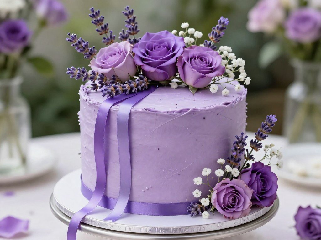 purple coquette cake decorated with fresh flowers and ribbons purple coquette cake decorated with fresh flowers and ribbons