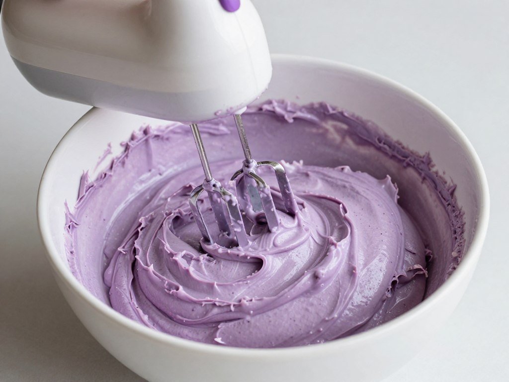 purple cream cheese frosting preparation