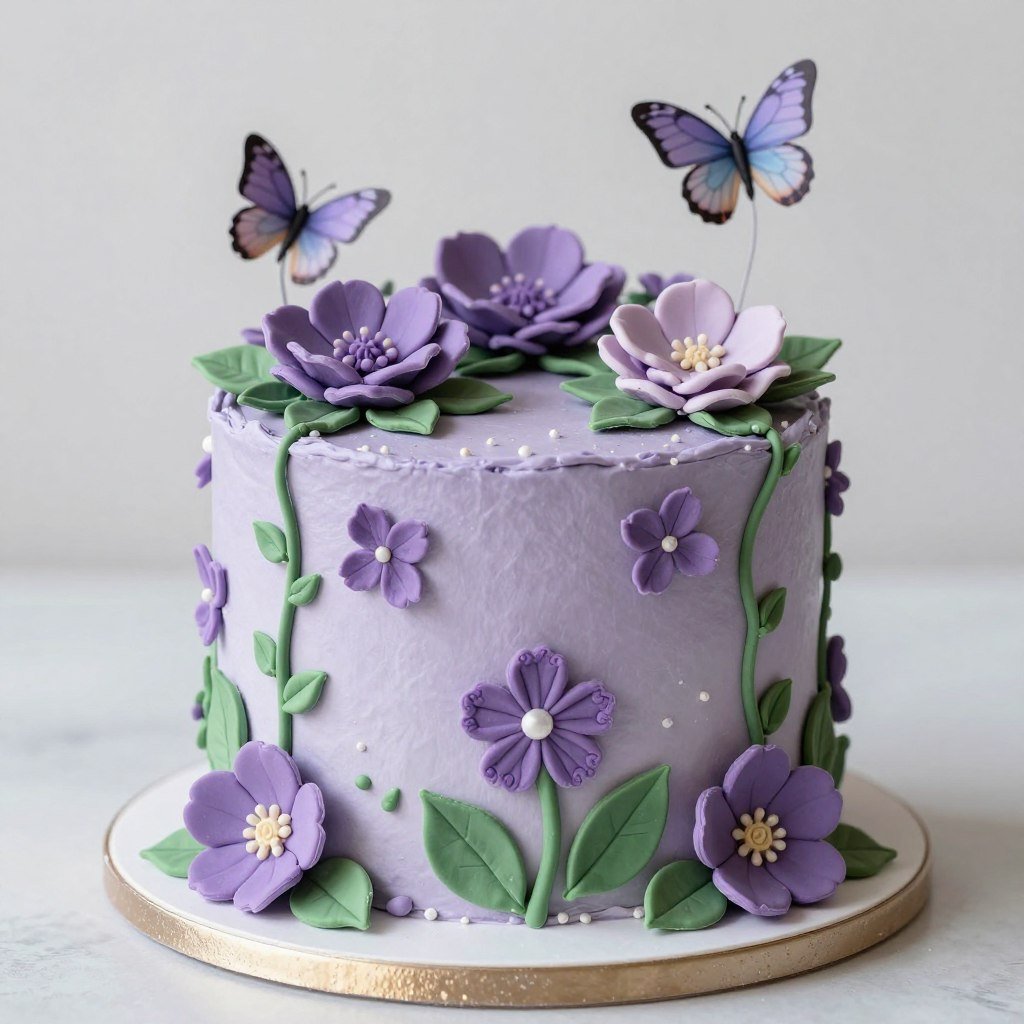 purple floral garden cake