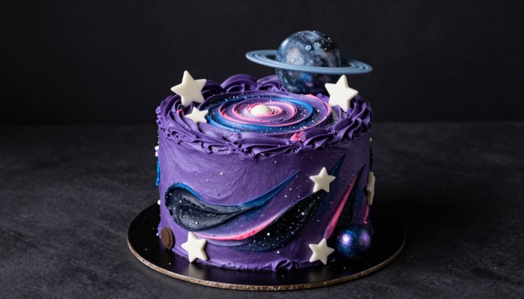 purple galaxy birthday cake aesthetic design