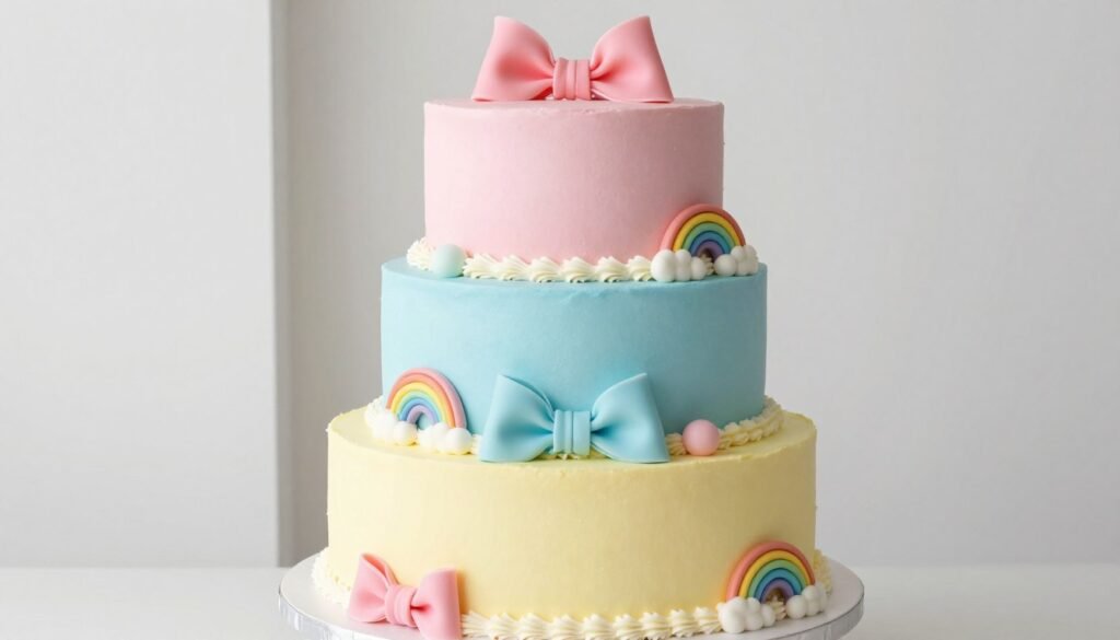 rainbow bow cake colorful design
