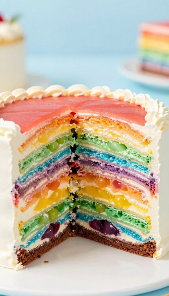 rainbow layer birthday cake whimsical colorful design