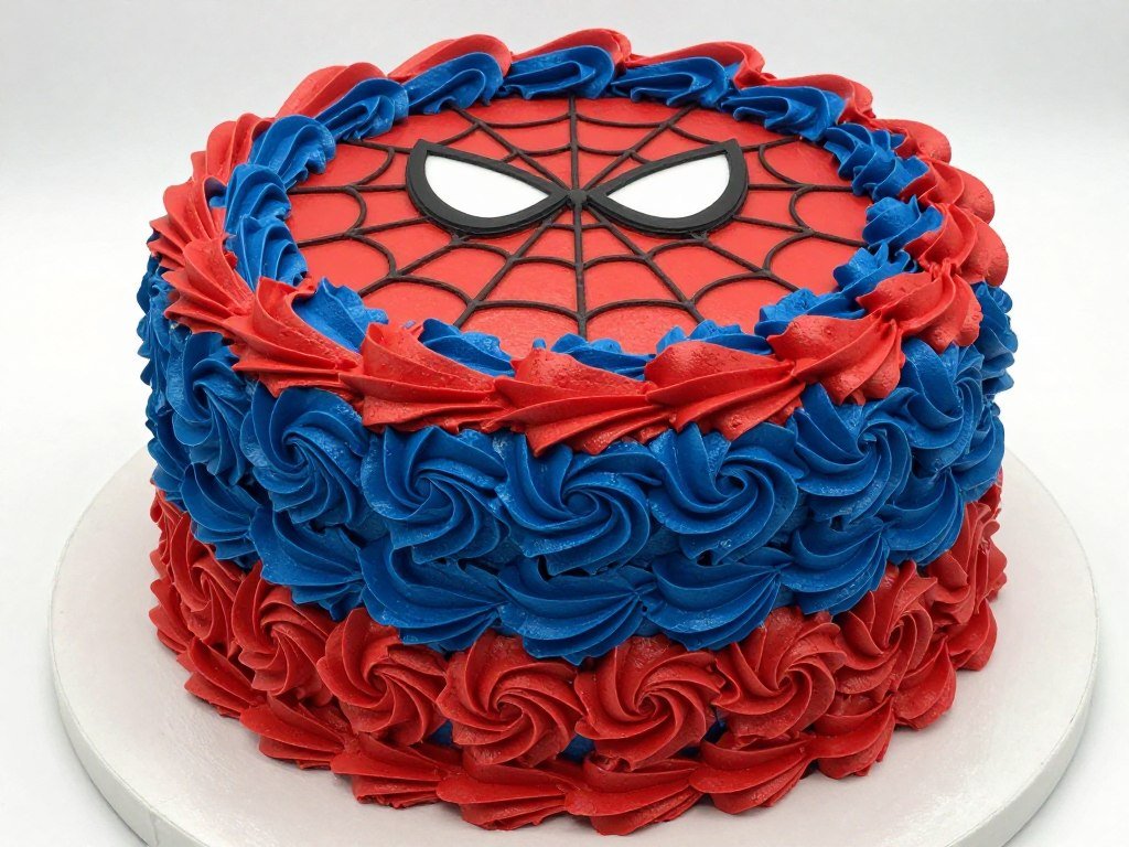 red and blue buttercream spiderman cake with rosette texture red and blue buttercream spiderman cake with rosette texture