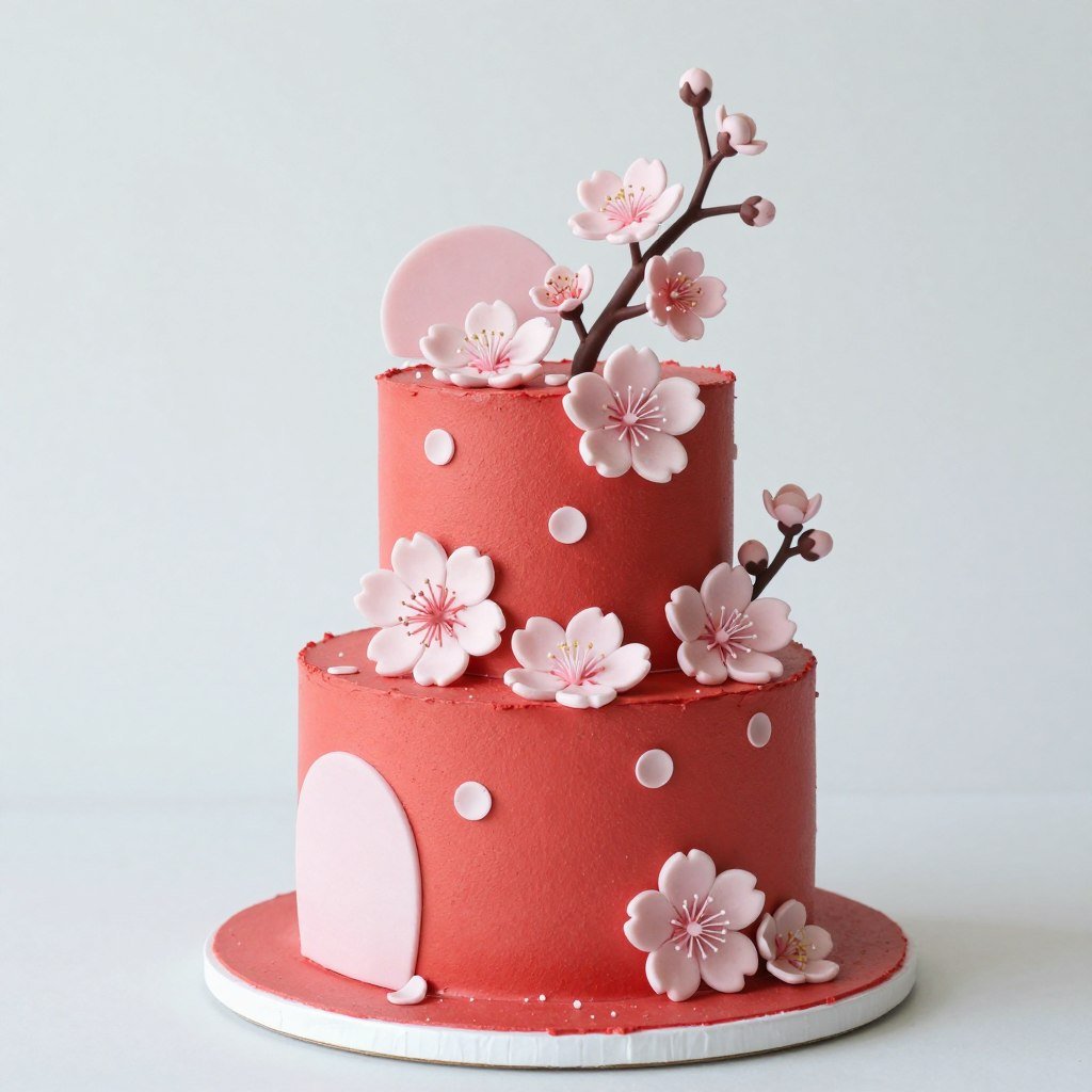 red cake with cherry blossom design red cake with cherry blossom design