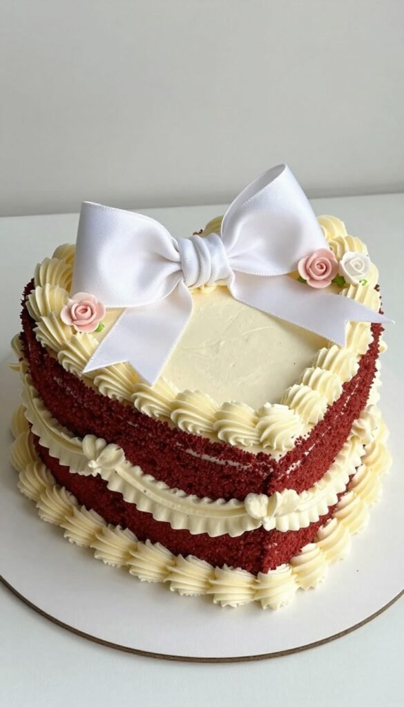 red vintage heart cake with bow