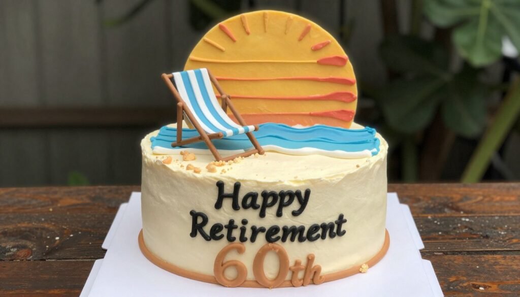 retirement themed birthday cake celebrating new life chapter
