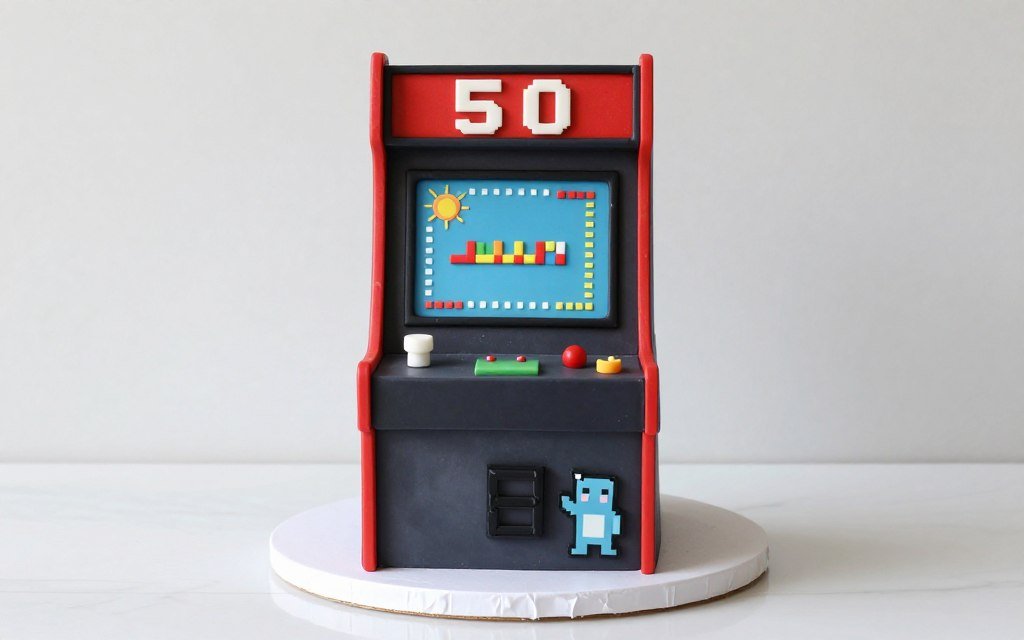 retro arcade game themed birthday cake