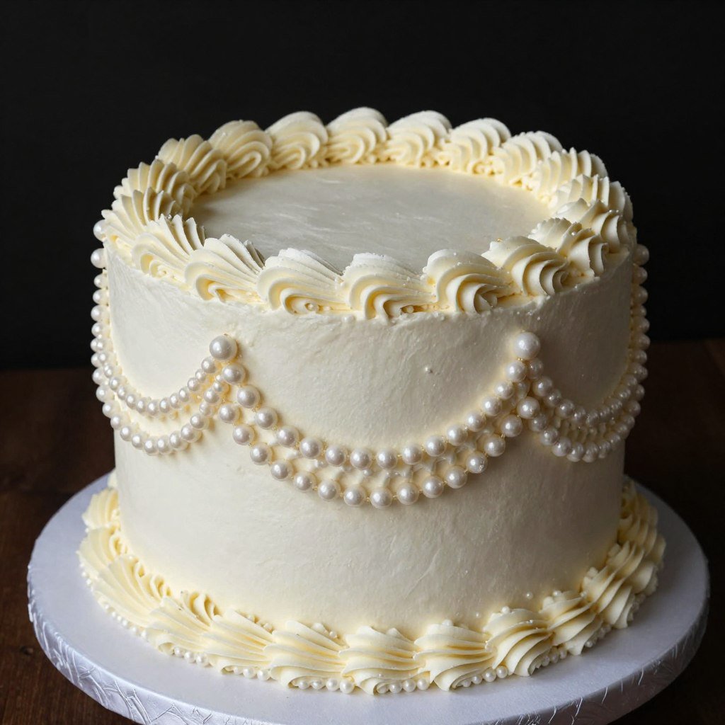 retro cake with edible pearl decorations