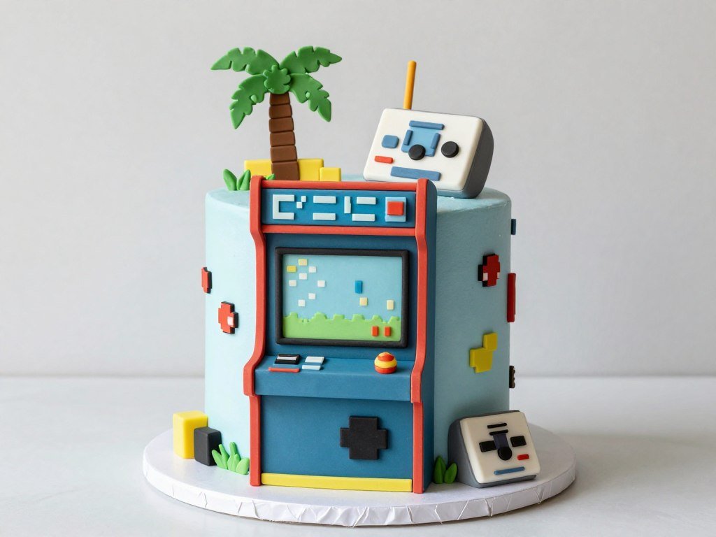 retro video game birthday cake