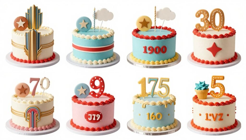 retro vintage birthday cake designs from different eras