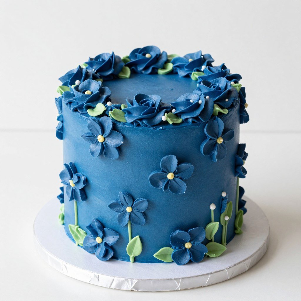 royal blue cake with buttercream flowers royal blue cake with buttercream flowers