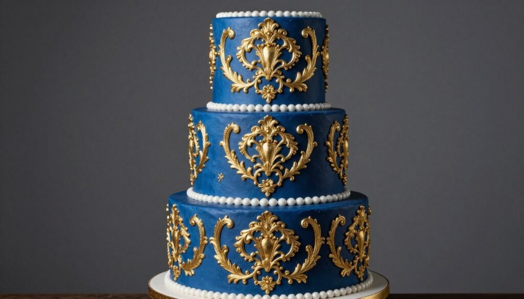 royal blue cake with gold details elegant formal design royal blue cake with gold details elegant formal design