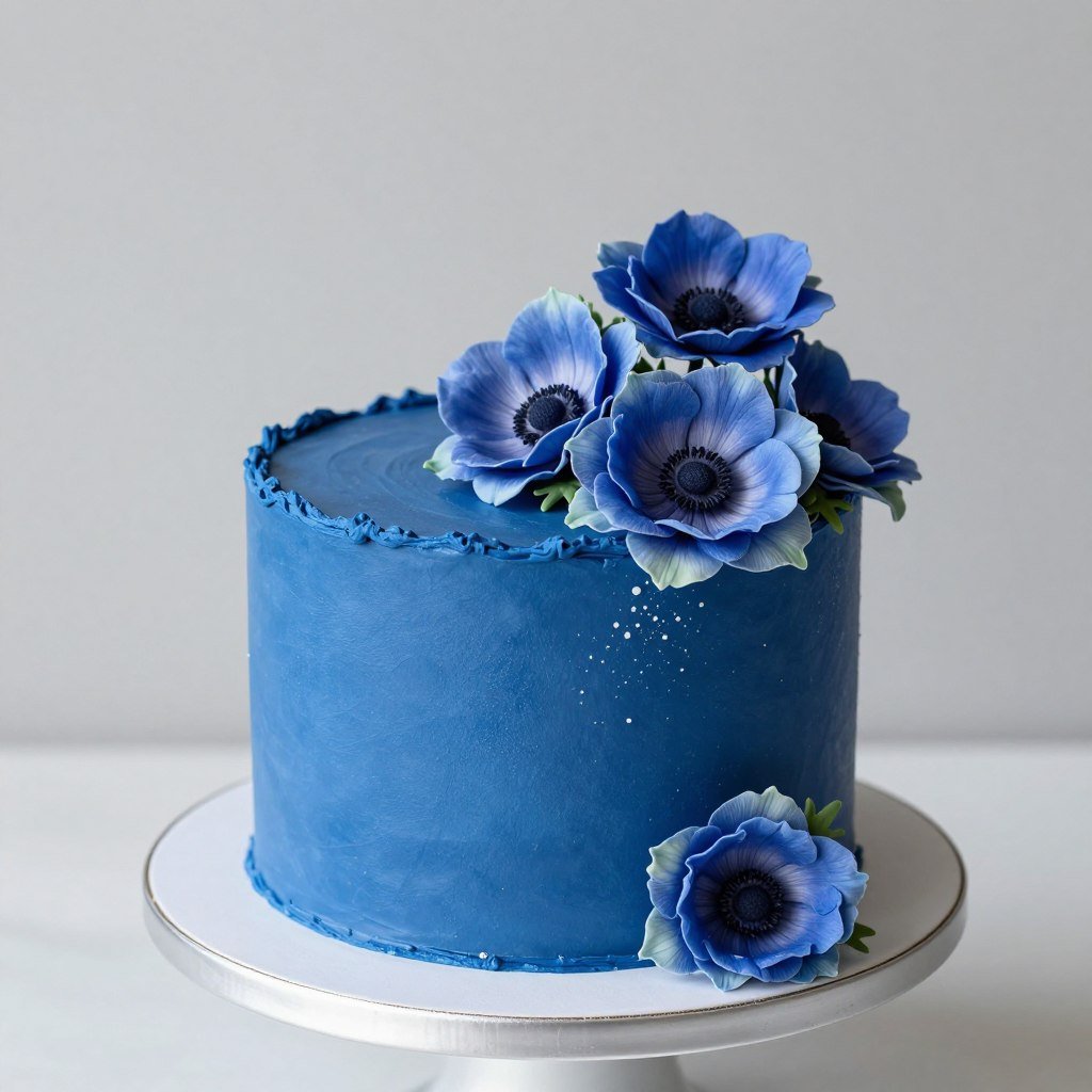royal blue cake with sugar anemones royal blue cake with sugar anemones