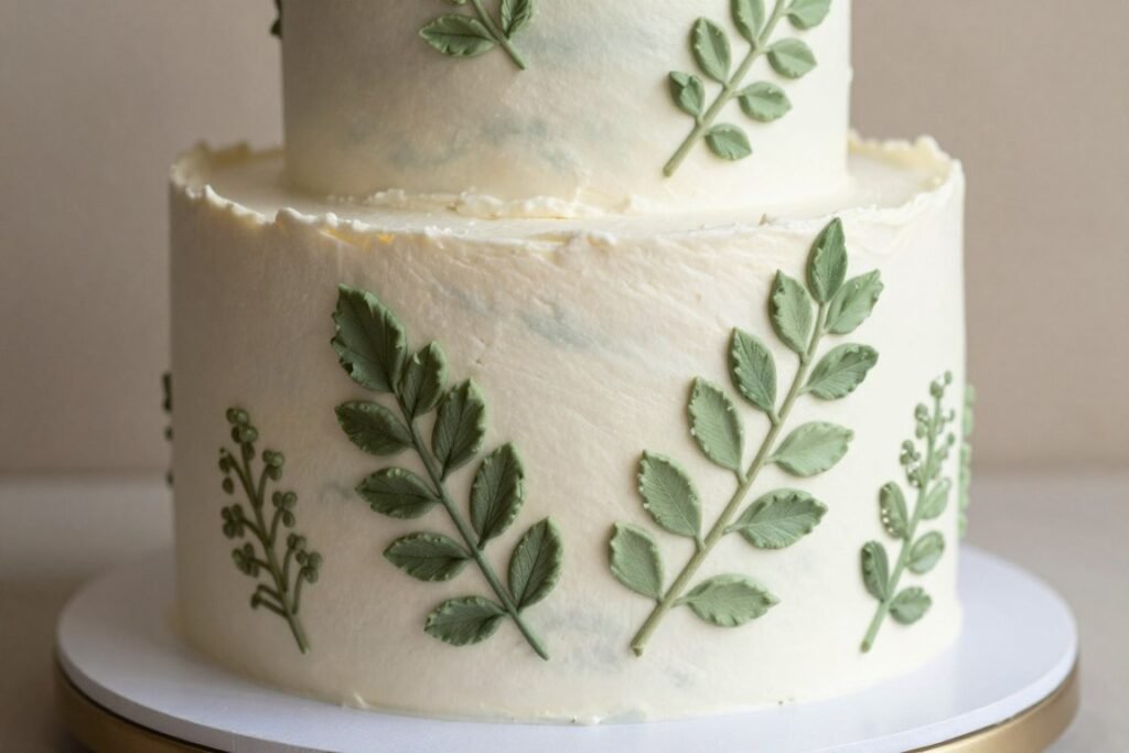 sage green and white botanical birthday cake