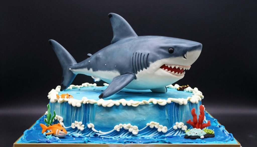 shark birthday cake with ocean wave design shark birthday cake with ocean wave design