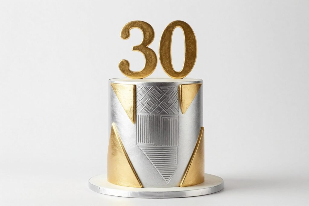 silver and gold mixed metallic birthday cake design