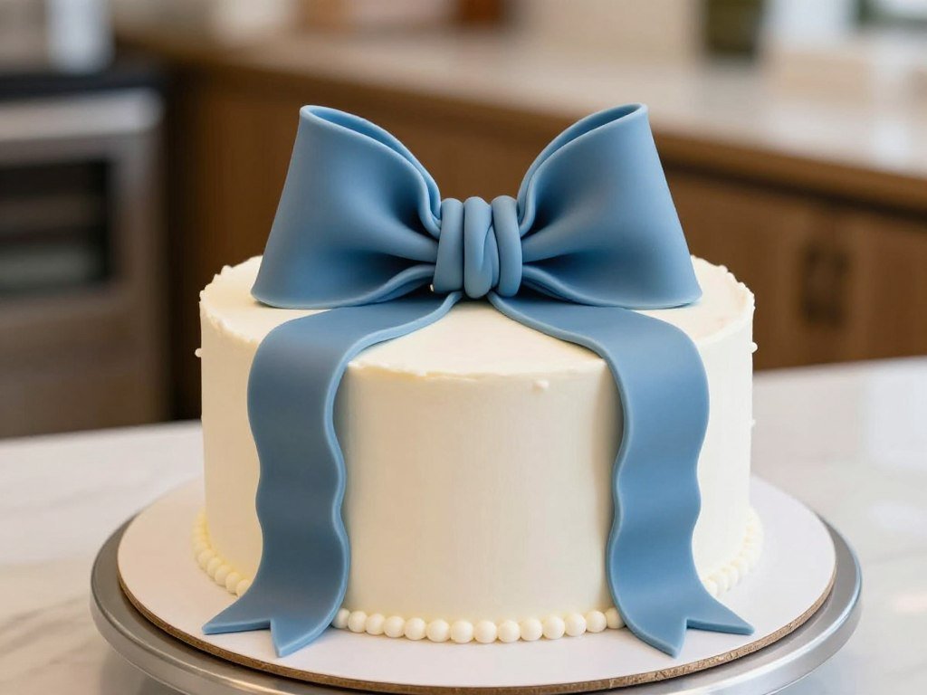 single tier cake with proportional bow