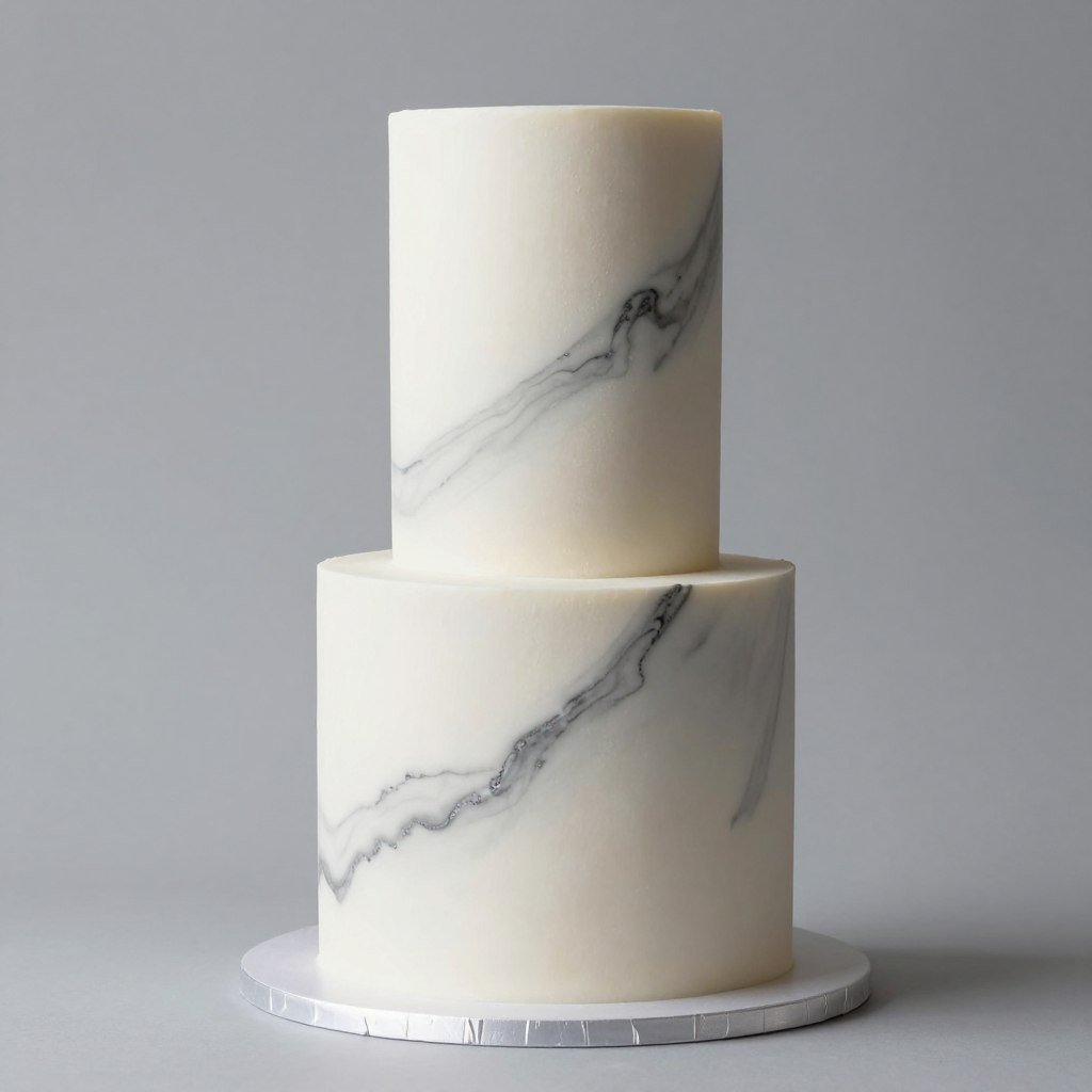 single tier tall birthday cake with marble effect