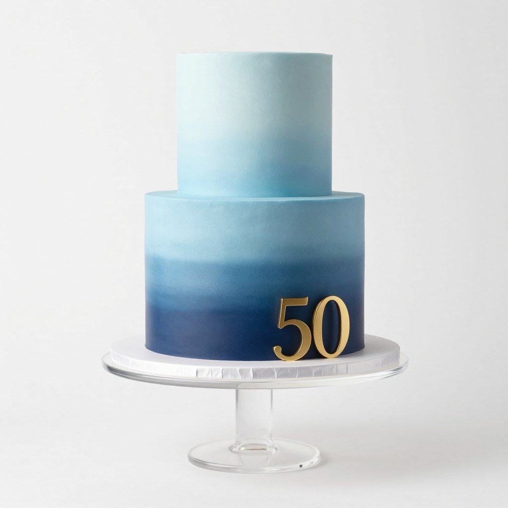 smooth blue ombre 50th birthday cake with modern design
