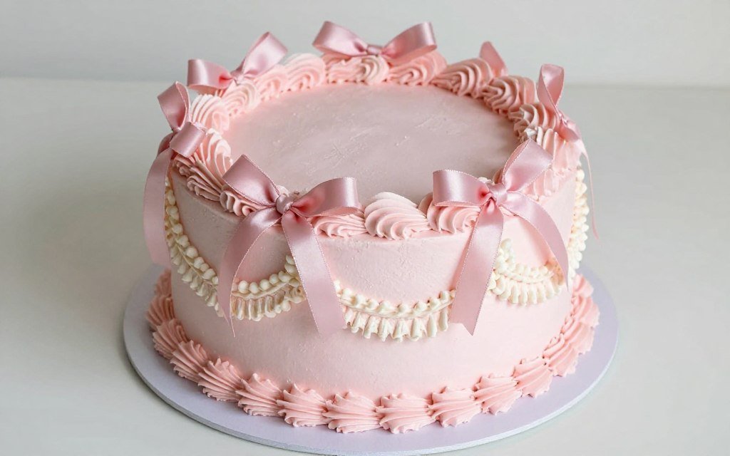 soft pink birthday cake with vintage coquette style soft pink birthday cake with vintage coquette style